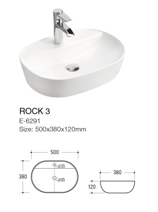 Premium nadgradni lavabo rock3 E-6291 white